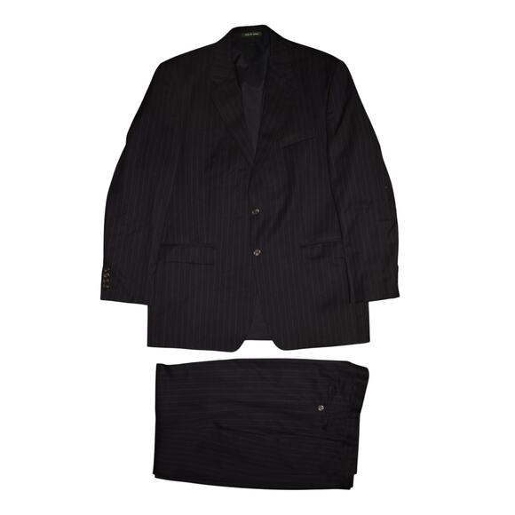 LAUREN RALPH LAUREN $495 Navy Pinstripe Wool Suit 2 Piece Pants Blazer Men's 43L - Picture 1 of 10